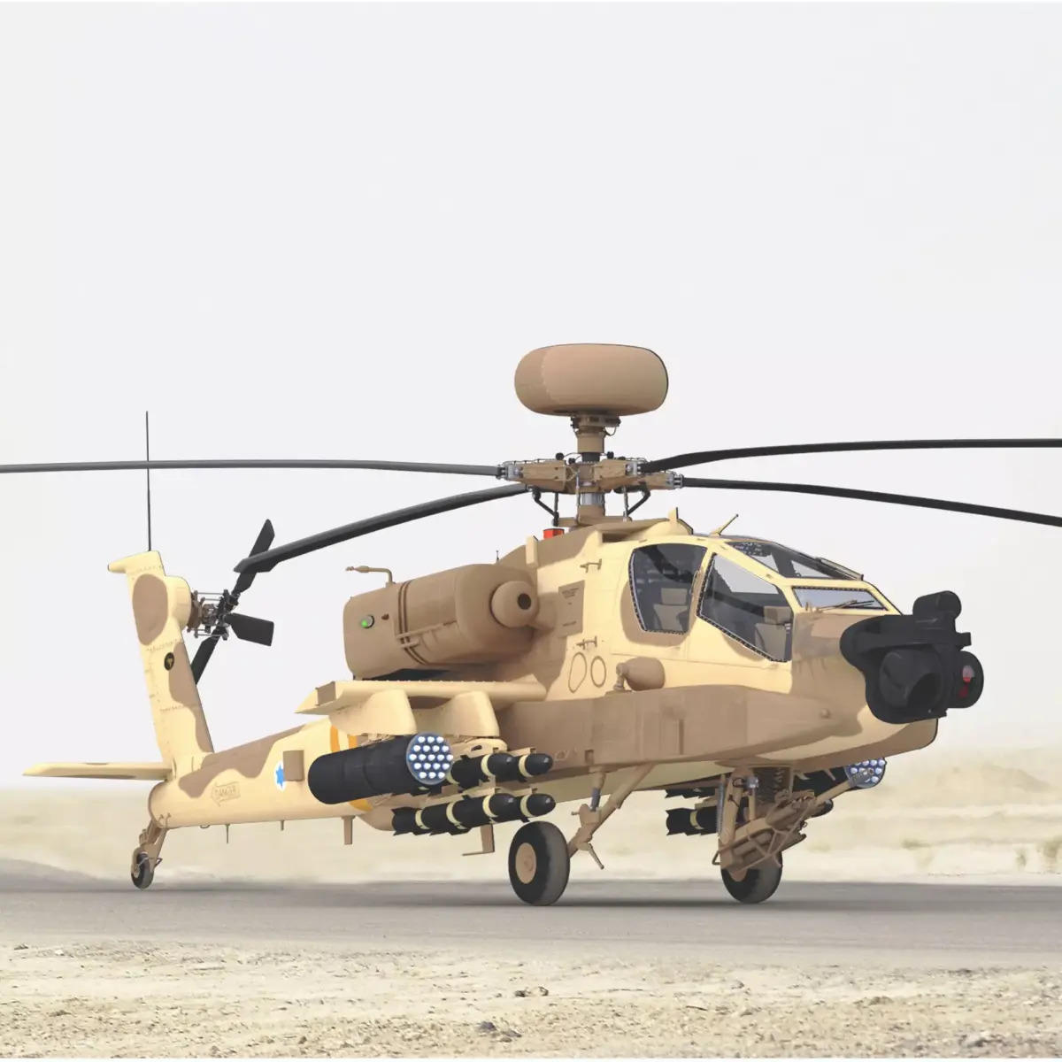 AH64E Apache Longbow Helicopter Desert Low-poly 3D model