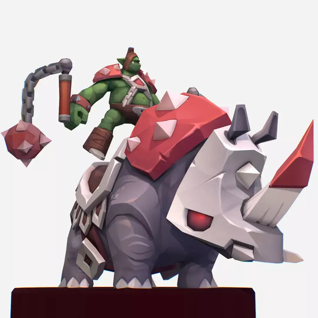 Goblin Rino Mount Handpaint Cartoon MMO Character Low-poly 3D model