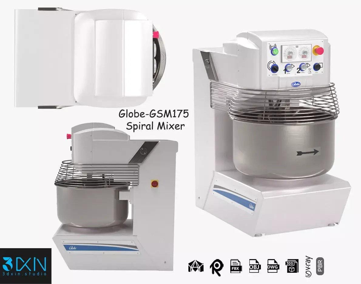Globe Commercial Spiral Mixer GSM175 3D model