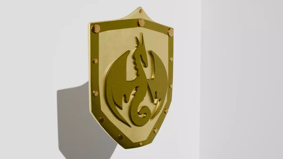 Golden Dragon Emblem Shield Low-poly 3D model