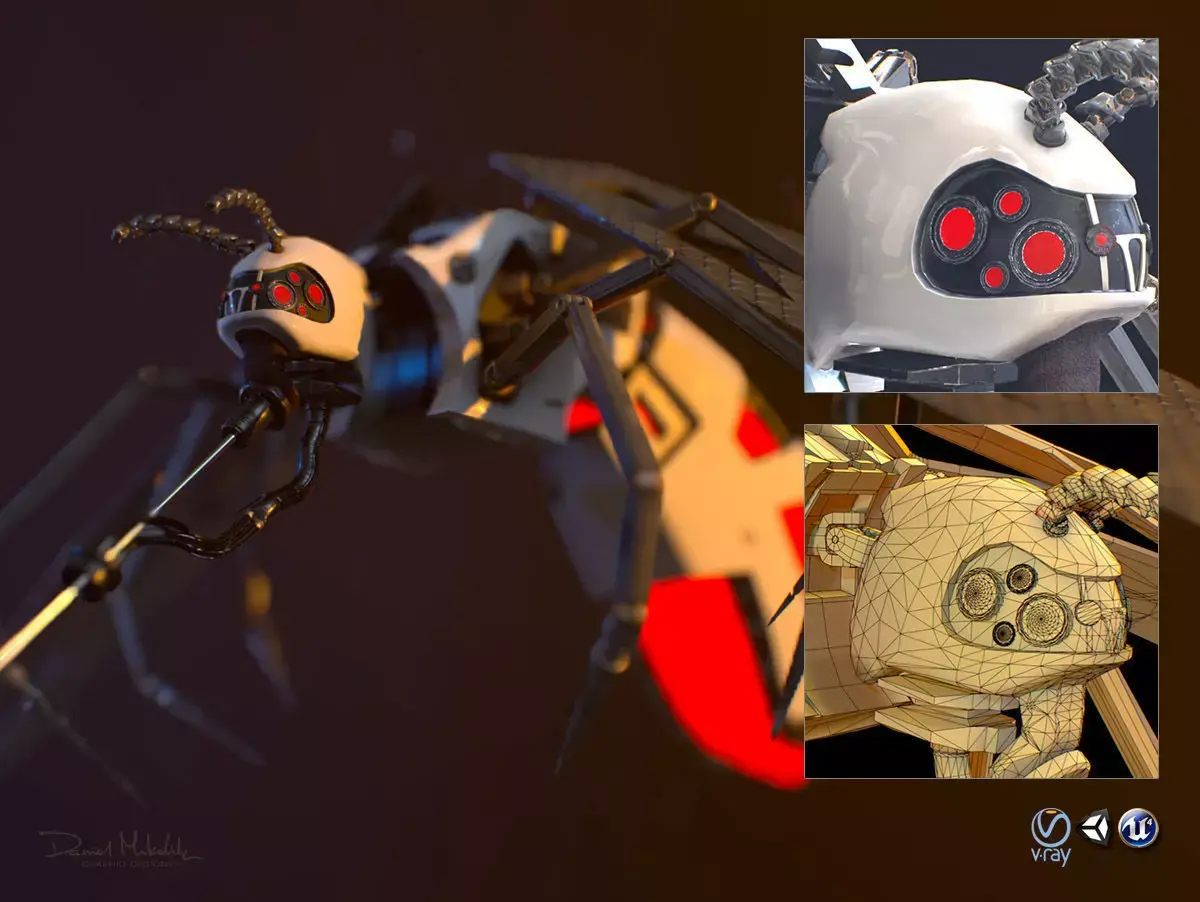 Cyber Mosquito Bug  Low-poly 3D model