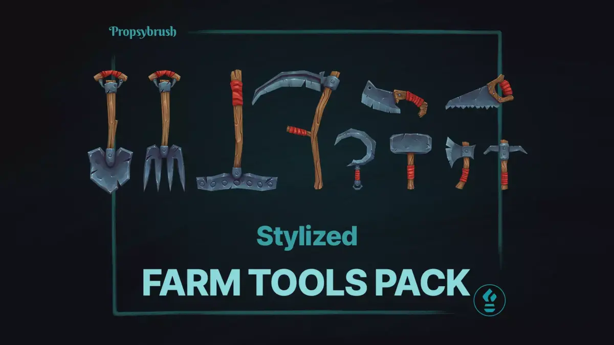 Stylized Farm Tools Props - Low-poly Hand-Painted Game Assets - 3D Model Pack