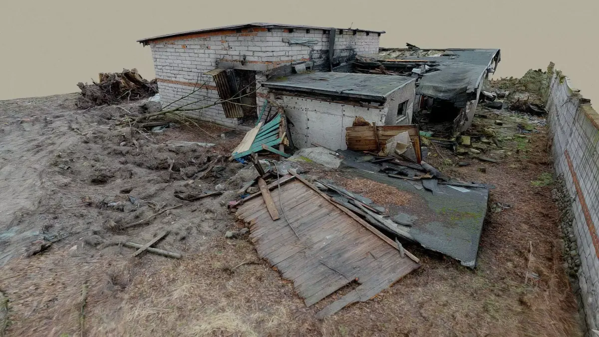 Burnt ruin of a commercial building 3D model