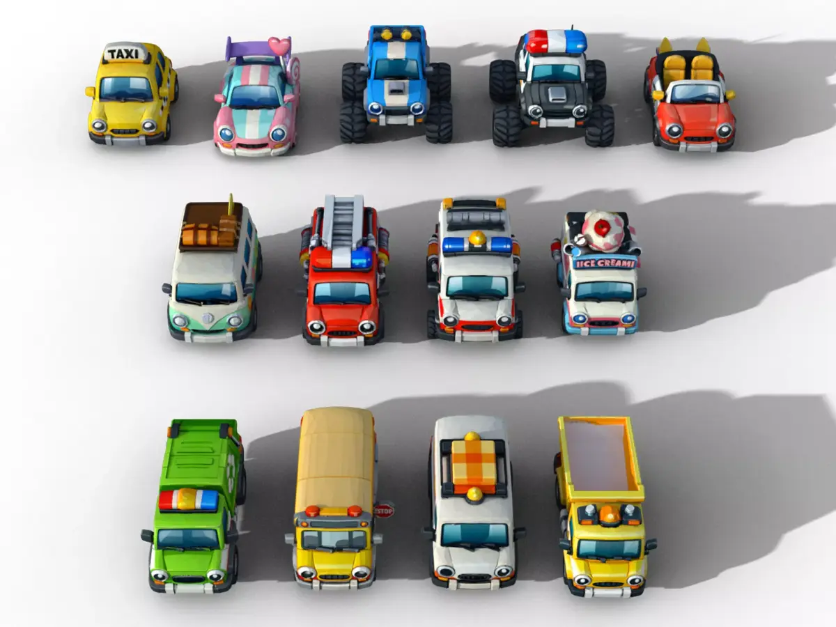 Chibi Style Low Poly Cars Low-poly 3D model