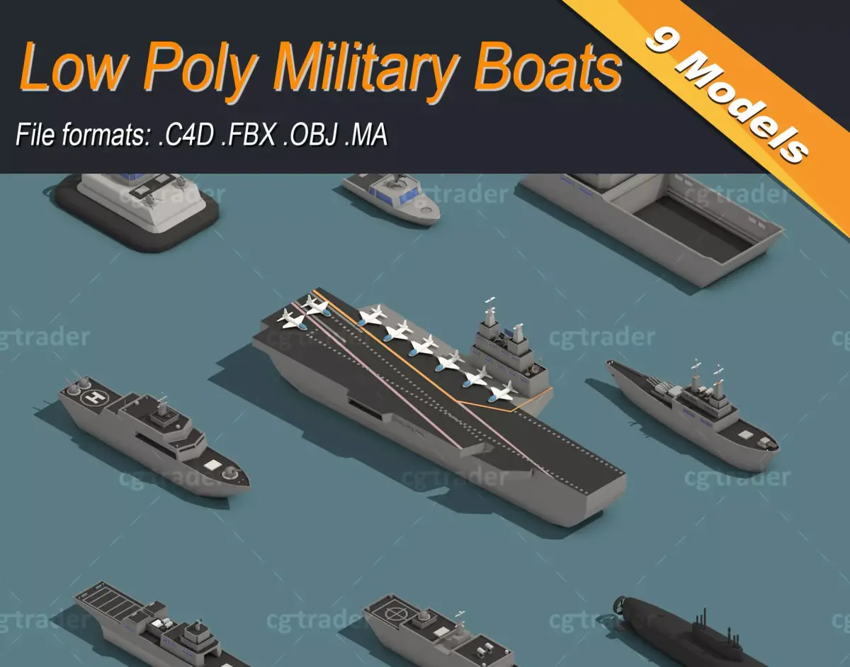 Low Poly Military Boats Isometric Icon Low-poly 3D model
