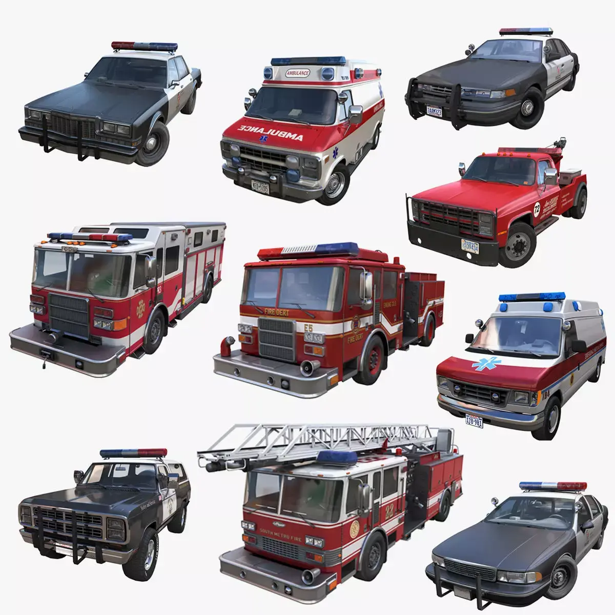 911 vehicles collection 3D Model Pack