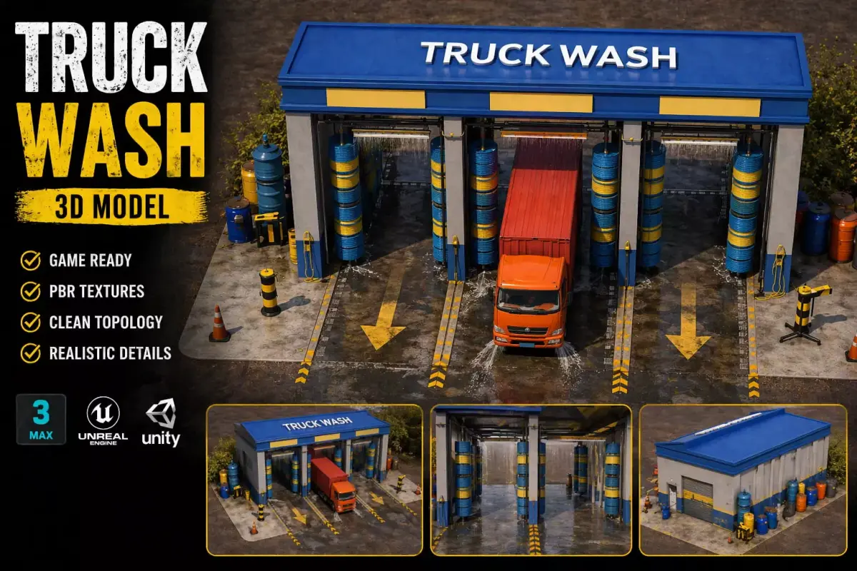 Truck Wash 3D Model  Low-poly 3D model