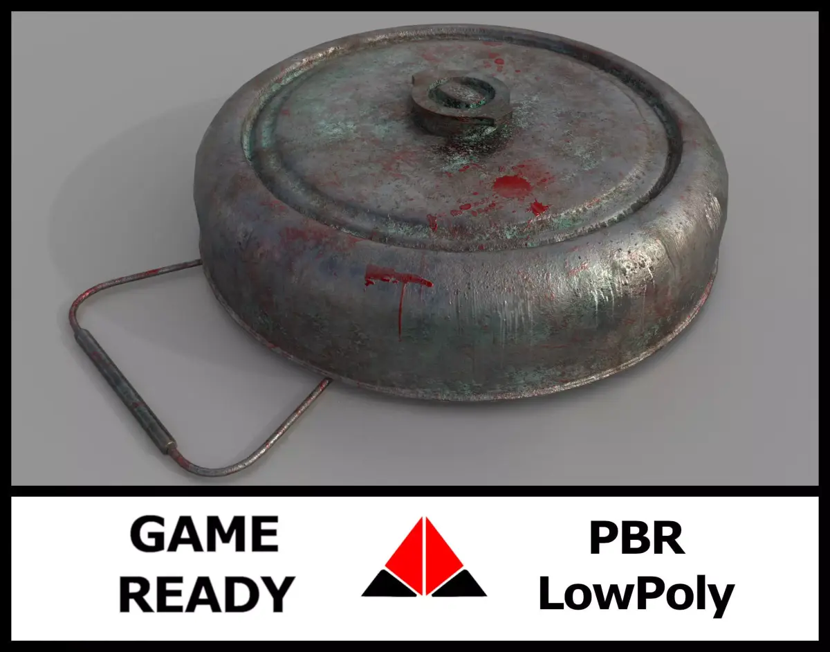 Landmine metal plate with blood Low-poly 3D model