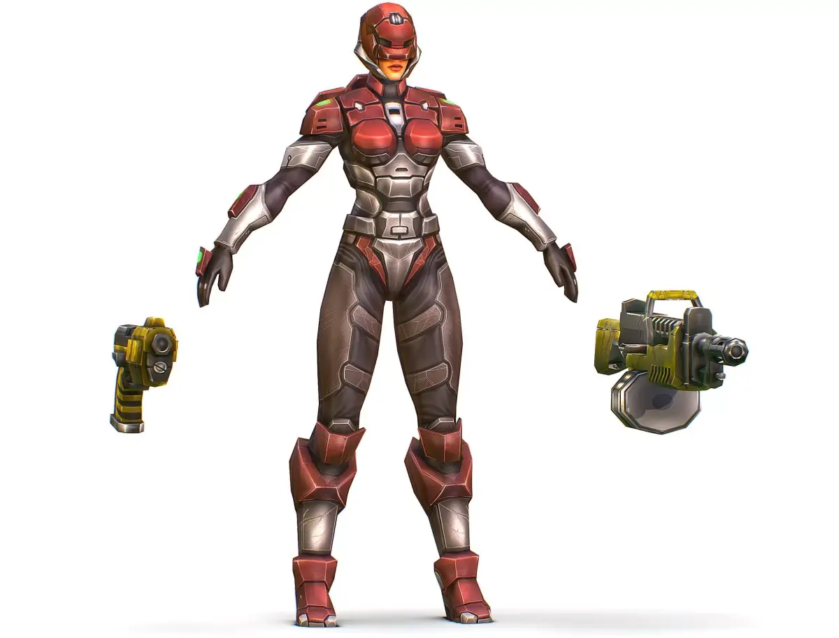 Cartoon Sci-Fi Cyborg Drone Heavy Machine Gunner Low-poly 3D model shop