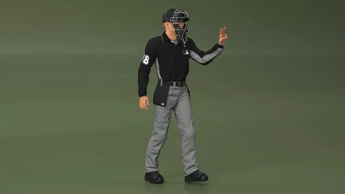 Baseball Umpire with Protective Mask Showing Points 3D model