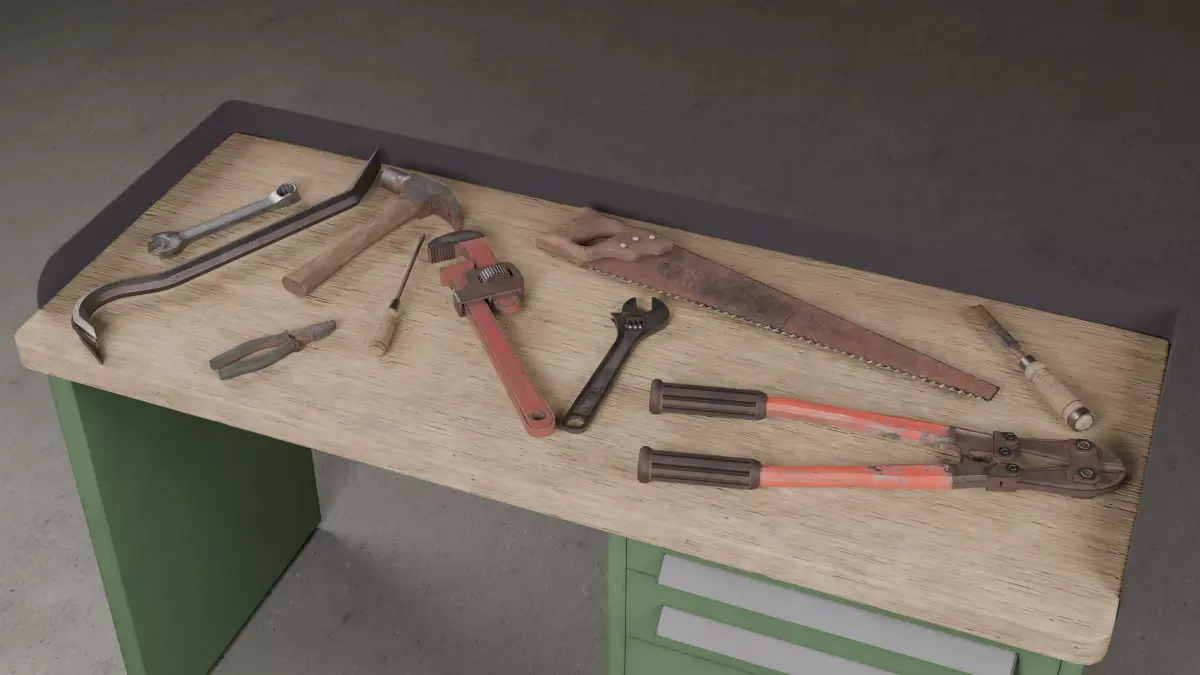 Worn Mechanical Tools Set - 1st Person Quality Low-poly 3D model