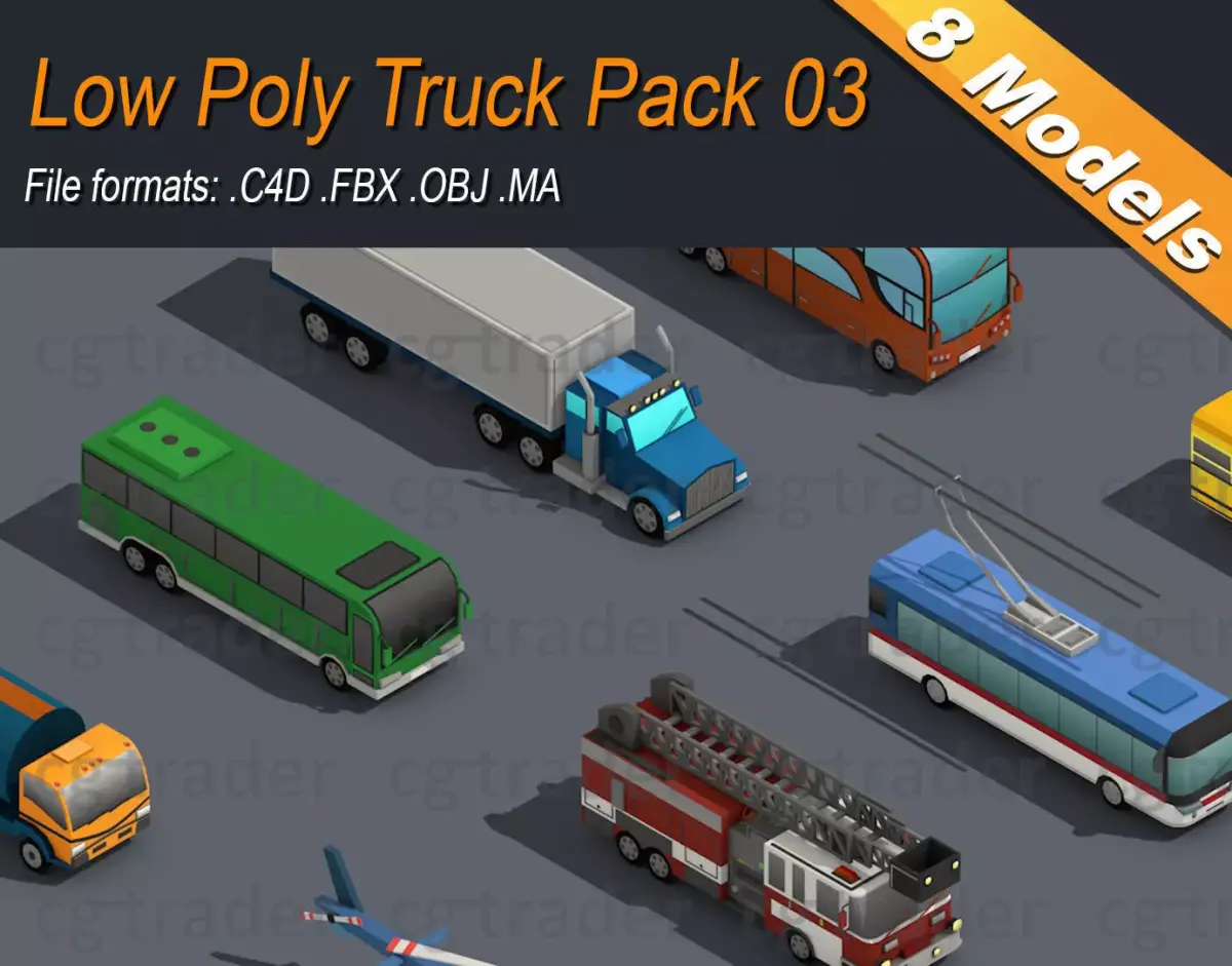 Low Poly Truck Pack 03 Isometric Low-poly 3D model