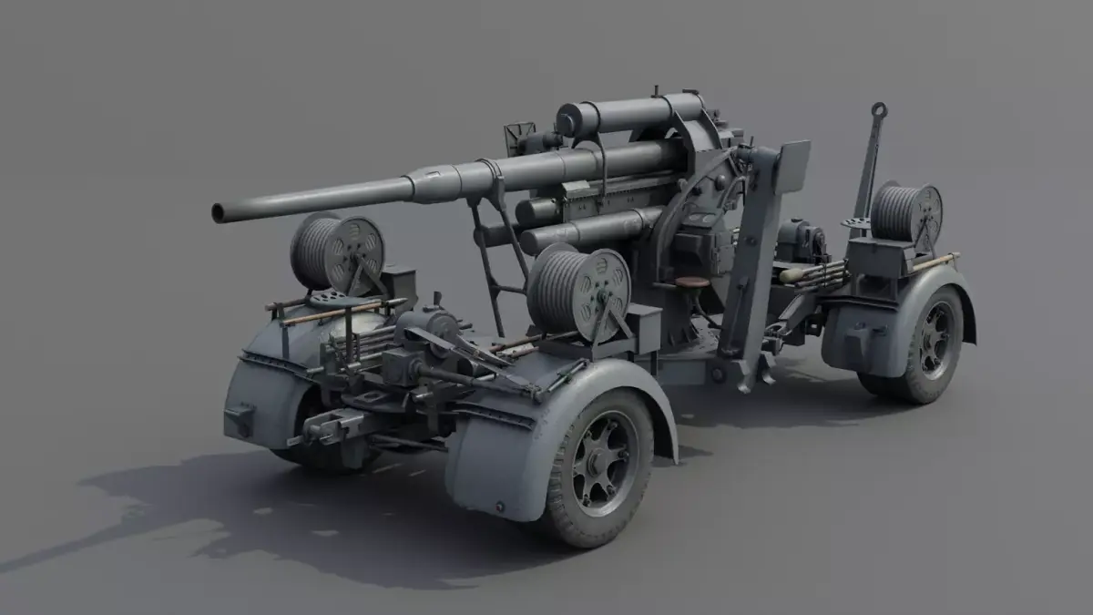 88mm Flak 36 Carriage Anti Aircraft Gun Low-poly 3D model