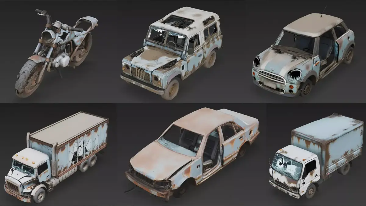 Abandoned Vehicle Wreck Bundle Pack Low-poly 3D model