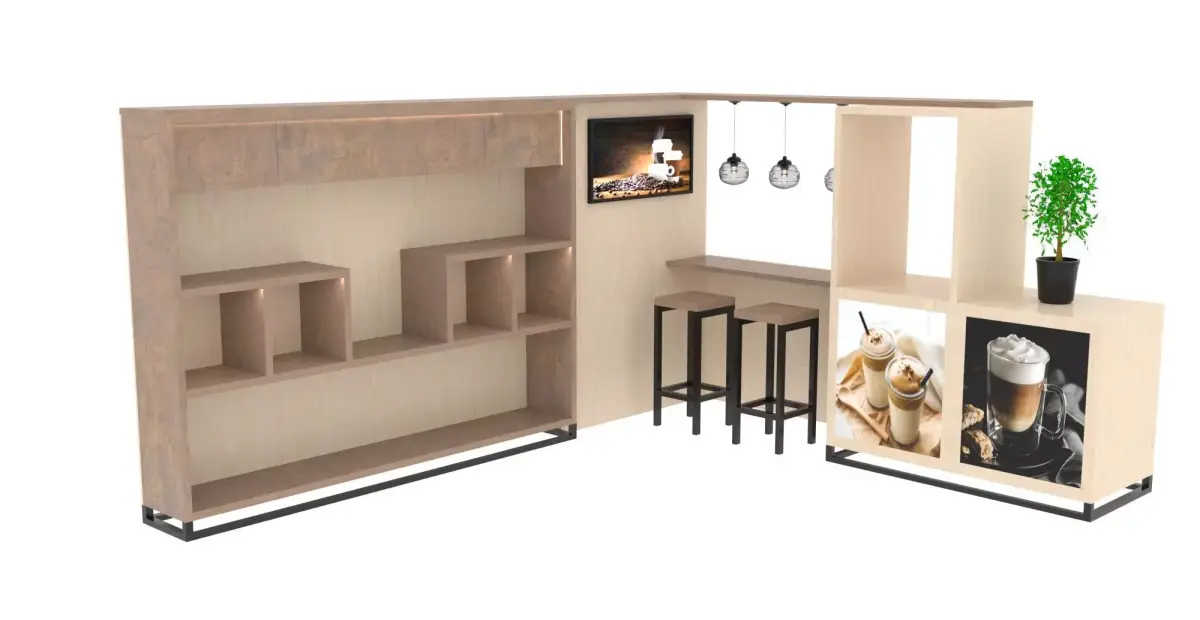 Wooden coffee zone with a stand Low-poly 3D model