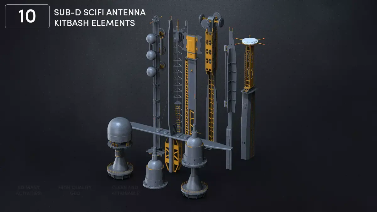 10 Hard Surface SUBD Scifi Radio Antennas Vol 2 3D model