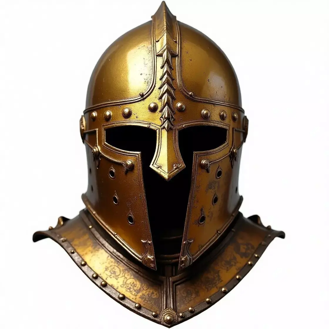 Bronze Medieval Knight Helmet 3D Model with Gorget Low-poly 3D model
