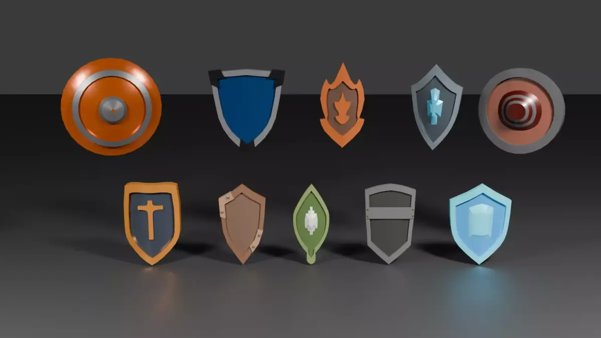 Low Poly Shield Pack 10 Stylized Medieval Shields  Game Ready  Low-poly 3D model