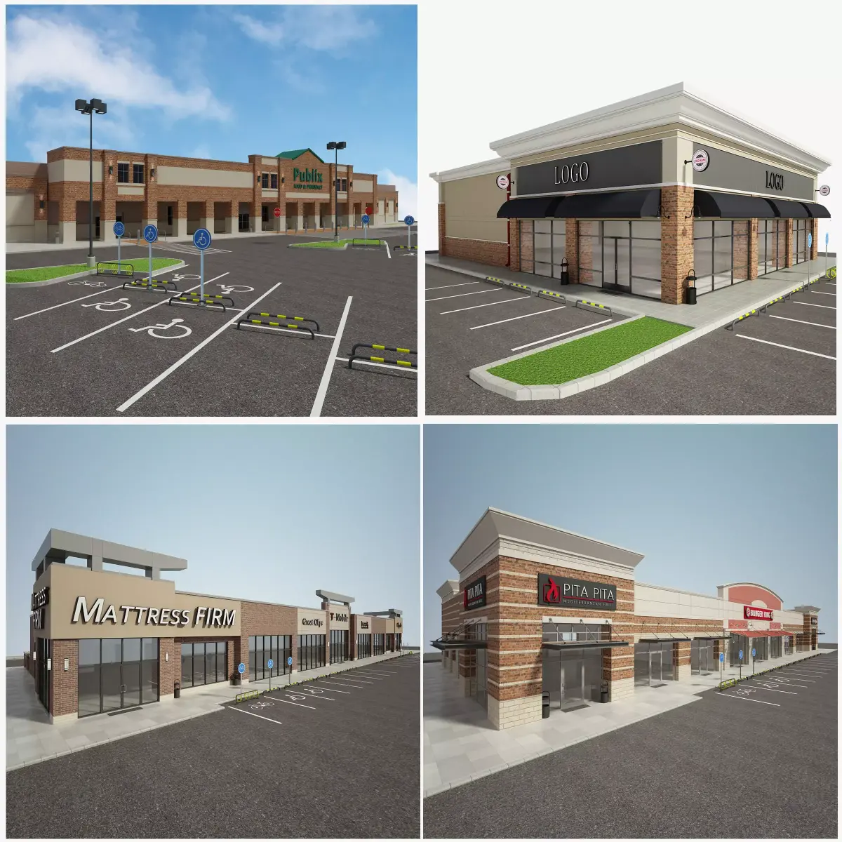 Retail Store Building Set 4 in 1 3D model