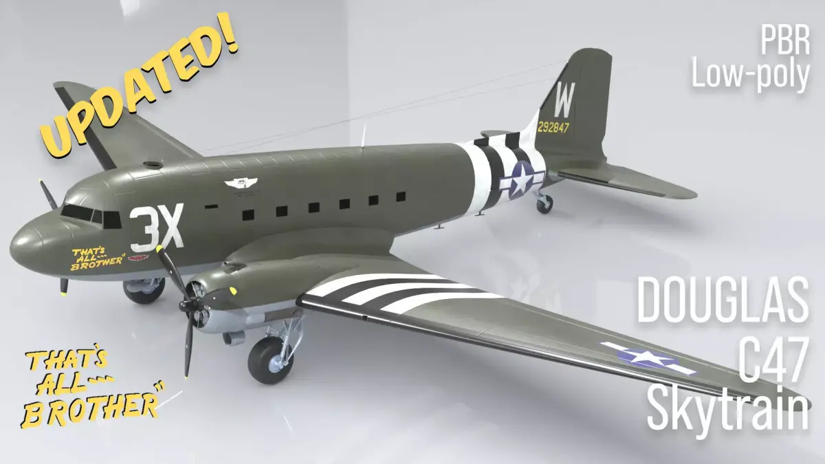 Douglas C47 skytrain Thats All Brother Low-poly 3D model