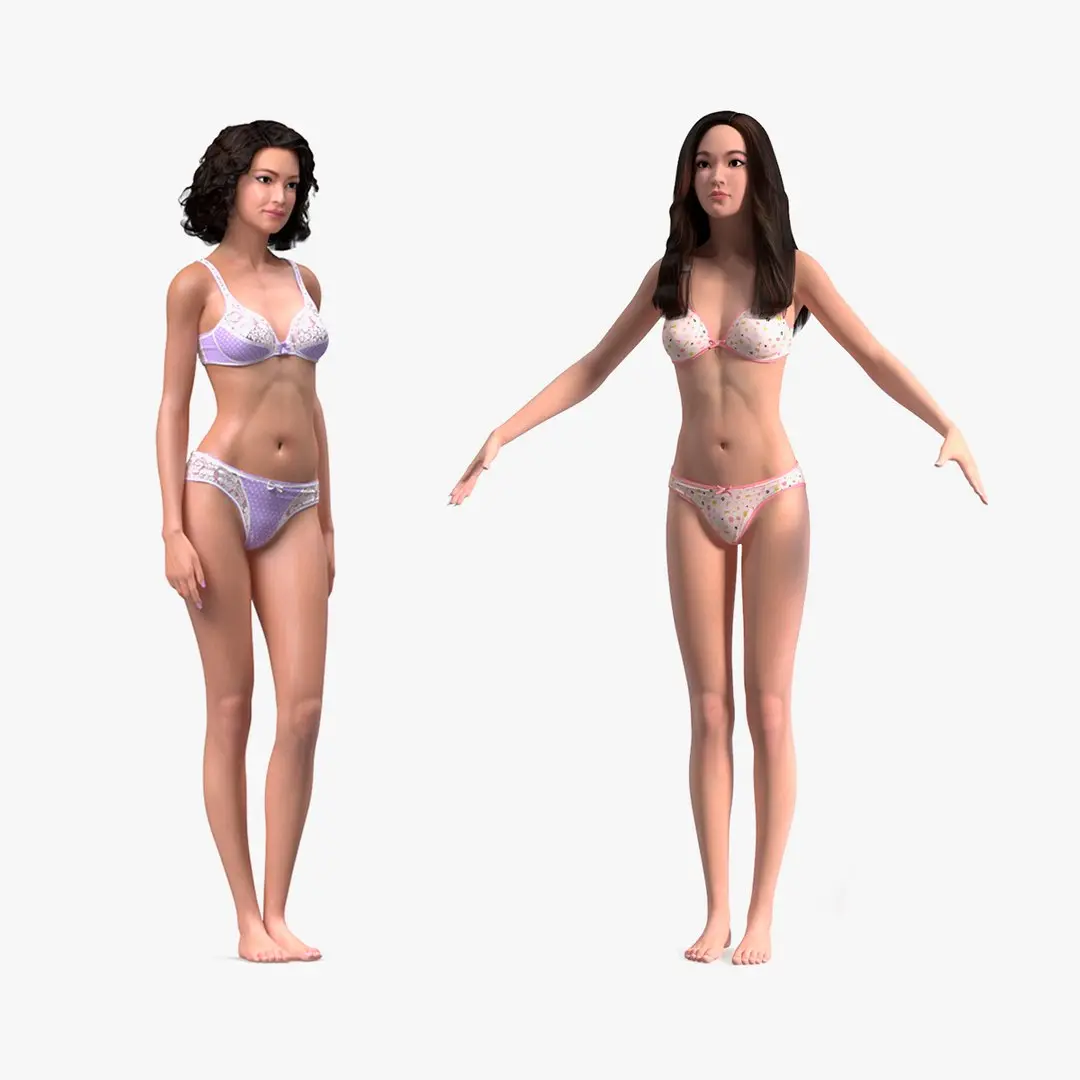 Rigged Asian Women in Lingerie Collection for Cinema 4D 3D model