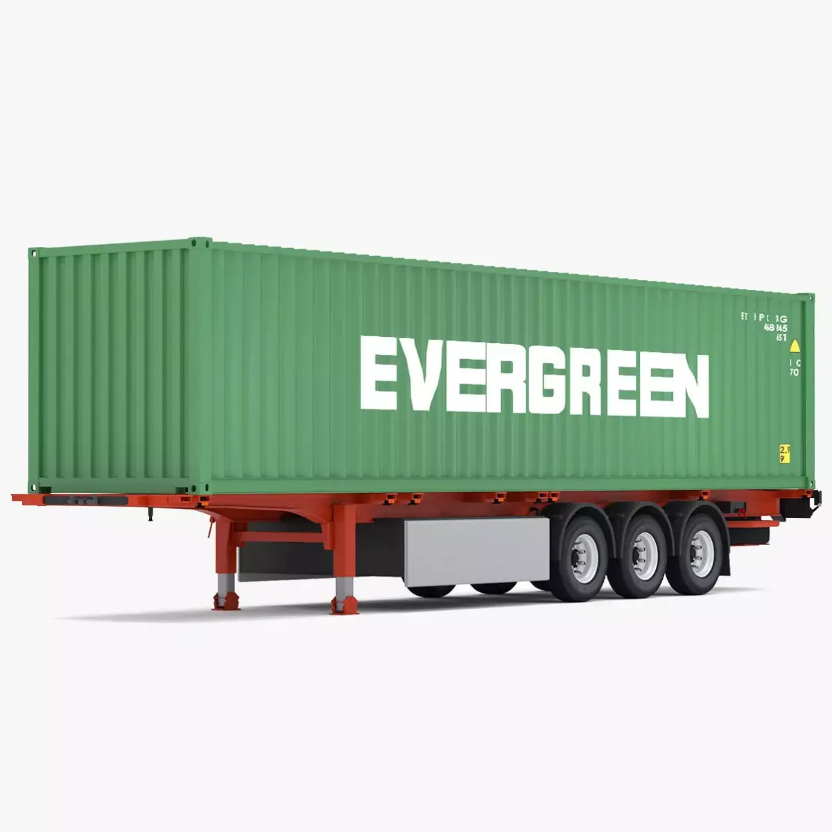 Chassis Semi Trailer with Evergreen Shipping Container 3D model
