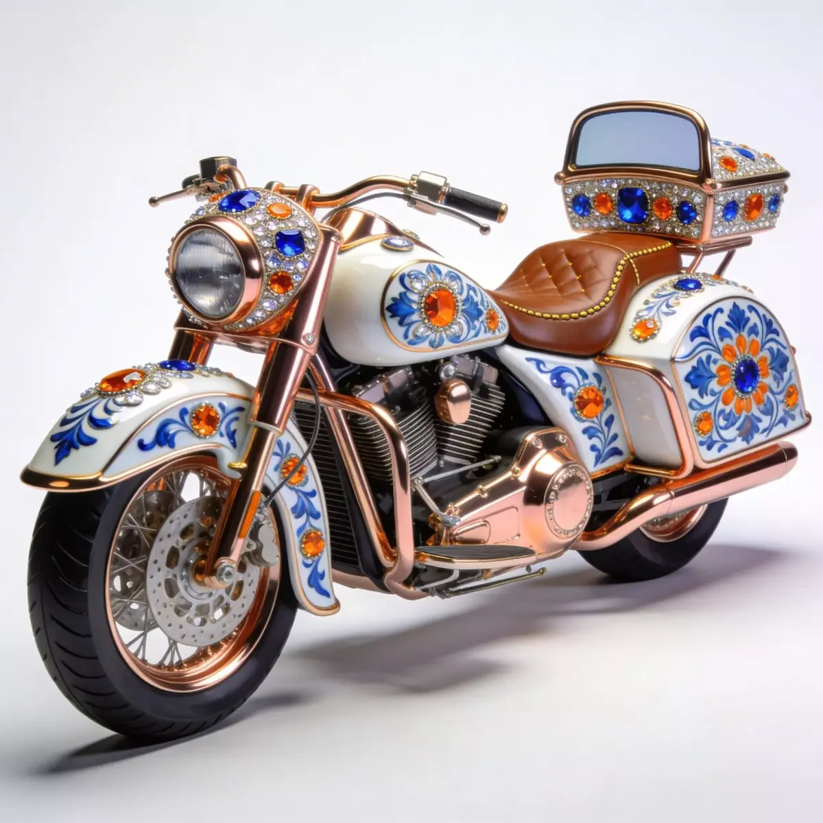 Luxury Jeweled Mexican Talavera Bagger Motorcycle Low-poly 3D model