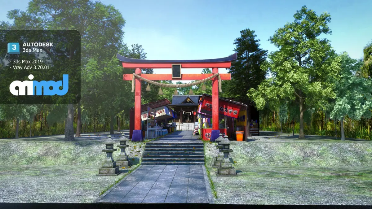 Japan Shrine Temple with vendors 3D model