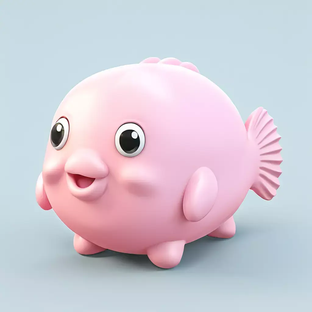 Cute Pink Cartoon Fish Low-poly 3D model
