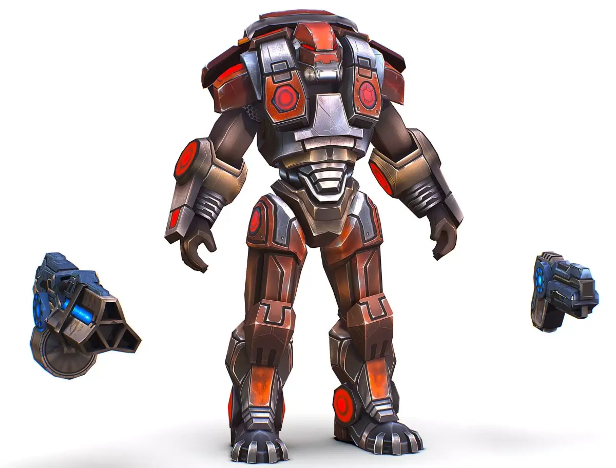 Cartoon Sci-Fi Cyborg Drone Heavy Machine Gunner Low-poly 3D model 3