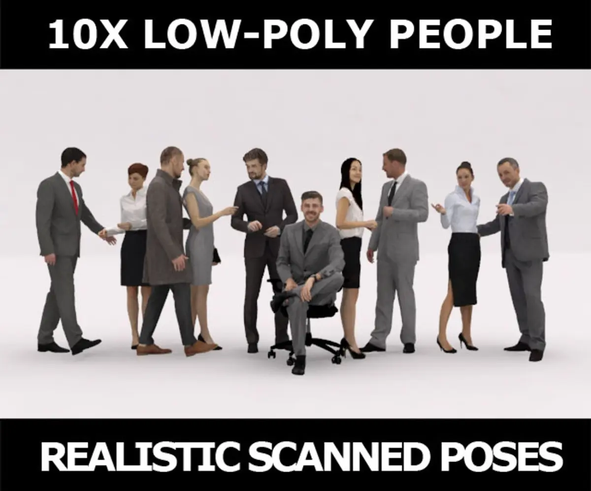 10x LOW POLY BUSINESS PEOPLE VOL01 CROWD 3D model