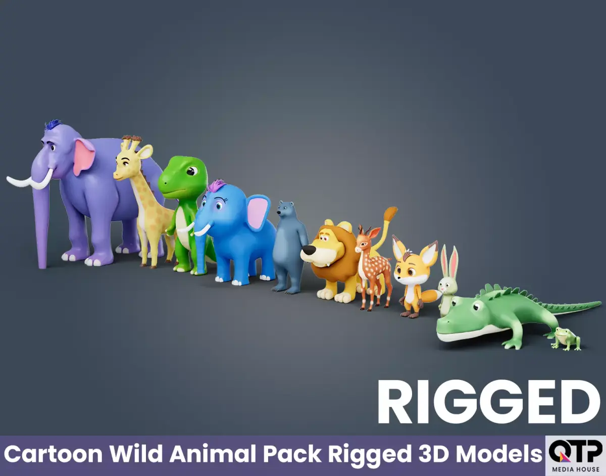 Cartoon Wild Animal Pack Rigged 3D Models Low-poly 3D model