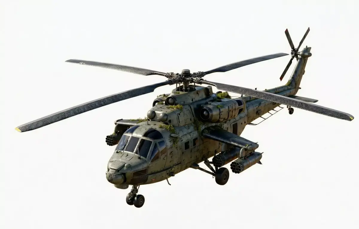 Overgrown Abandoned Attack Helicopter 3D Model Low-poly 3D model