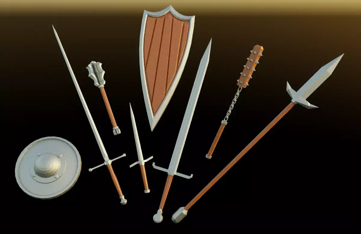 24 Low-poly Medieval Fantasy Weapons For Games And 3D Printing Low-poly 3D model