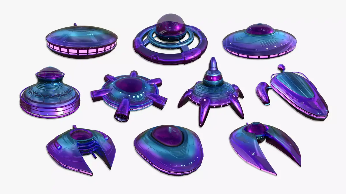 10 Alien Spaceships UFO Collection D Purple Blue - Spacecraft 3D Model Pack purchase