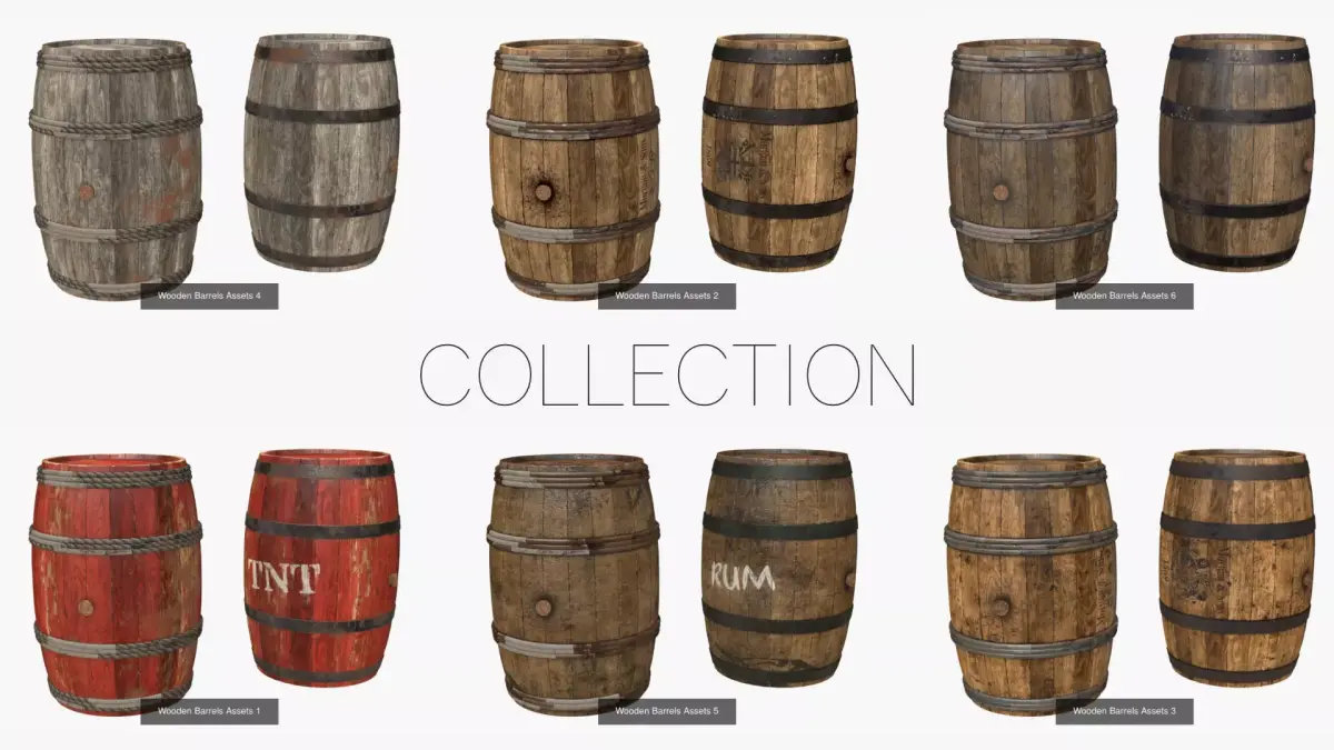 Wooden Barrel Assets Collection 3D Model Pack
