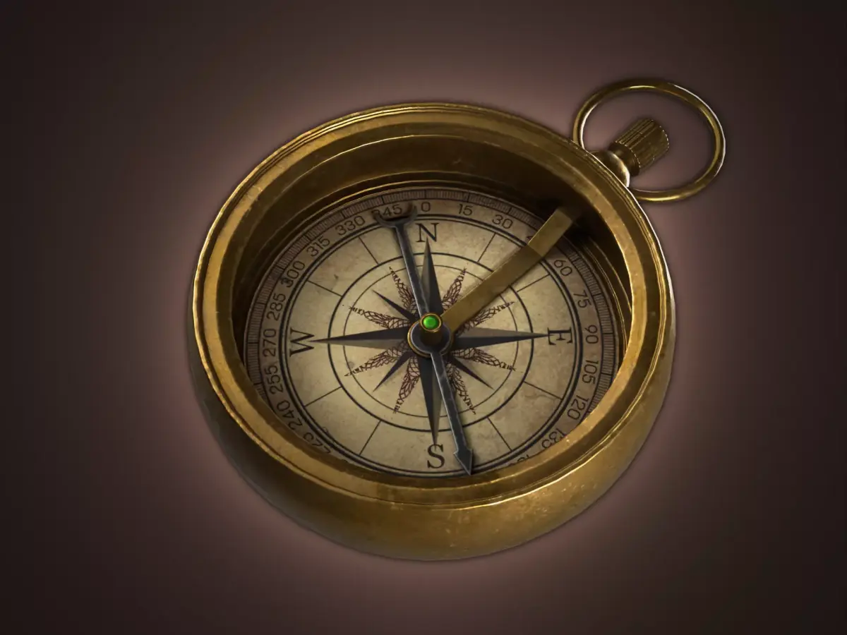Game Ready Weathered Antique Brass Compass -  Low-poly 3D model purchase
