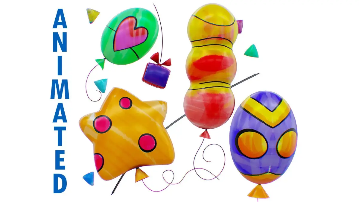 Air Balloon Scenery - Group Balloons Scene - Happy Birthday Low-poly 3D model