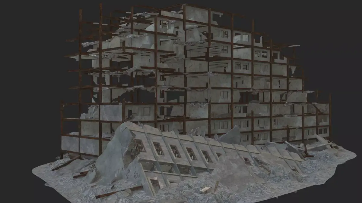destroyed building Low-poly 3D model 2