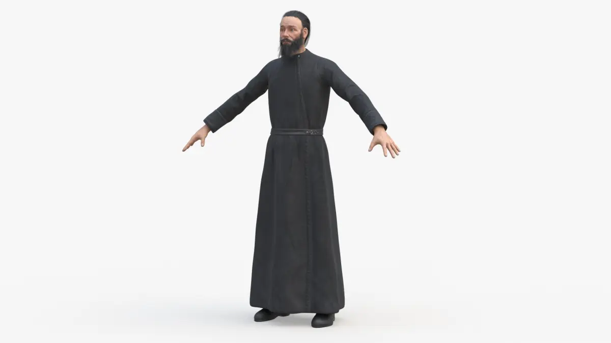 Orthodox Church Monk Wearing Robe A-Pose 3D model
