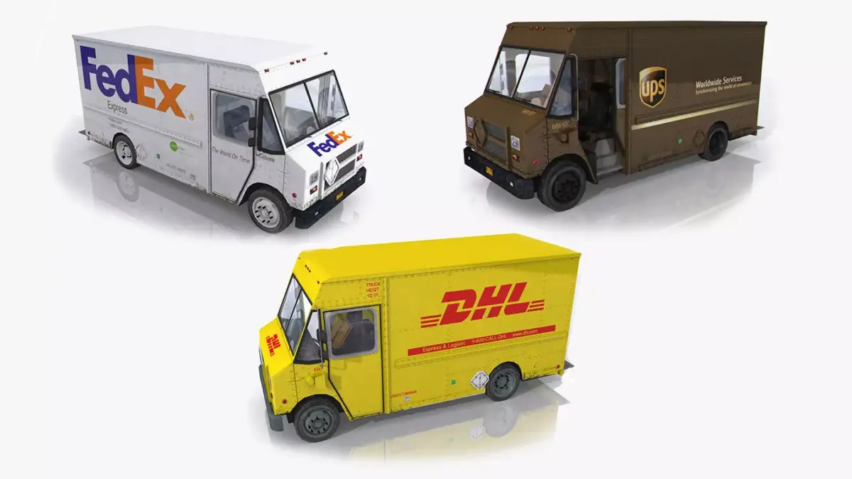 Mail Trucks Collection Low-poly 3D model