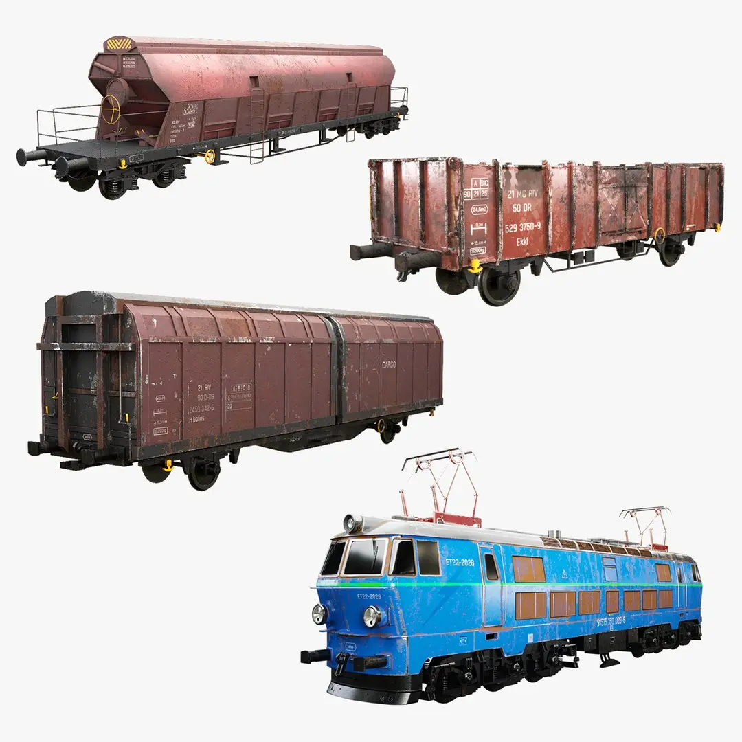 Used Electric Locomotive and Railcars 3D model