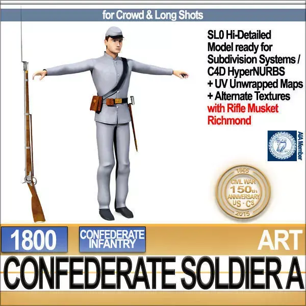 Civil War Confederate Soldier A Infantry 3D model