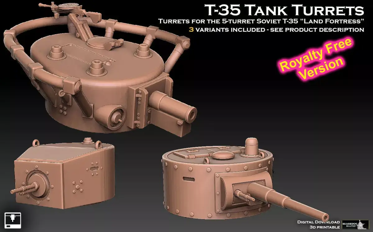 T35 Tank Turrets ROYALTY FREE VERSION 3D print model