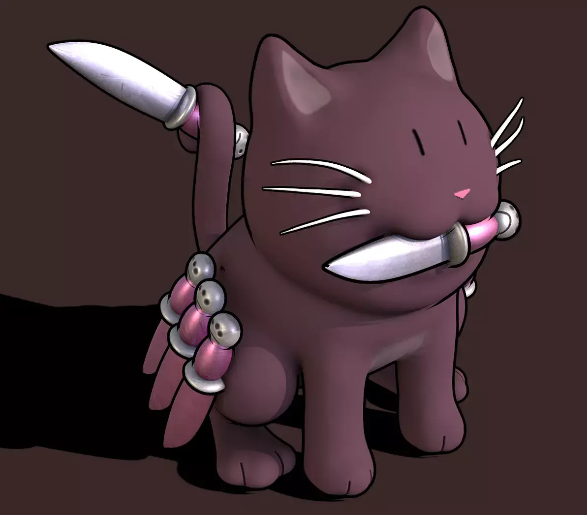 Cute Cat with knives 3D model