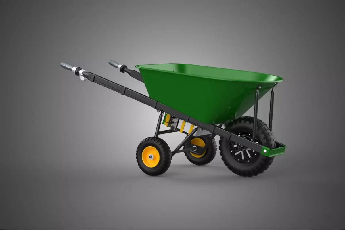 GREEN YELLOW ELECTRIC WHEELBARROW WHEEL BARROW CART GARDEN FARM 3D model