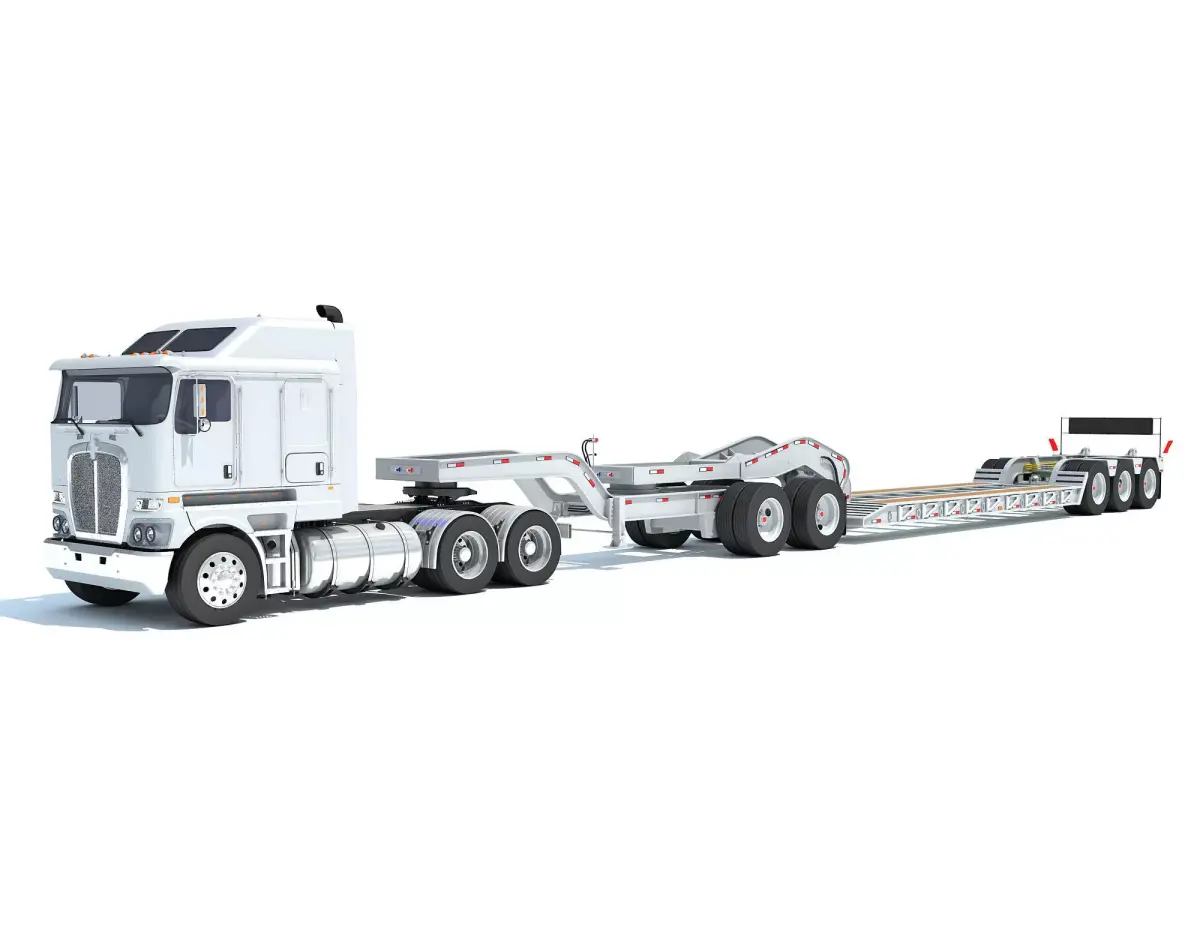 Semi Truck with Lowboy Trailer 3D model