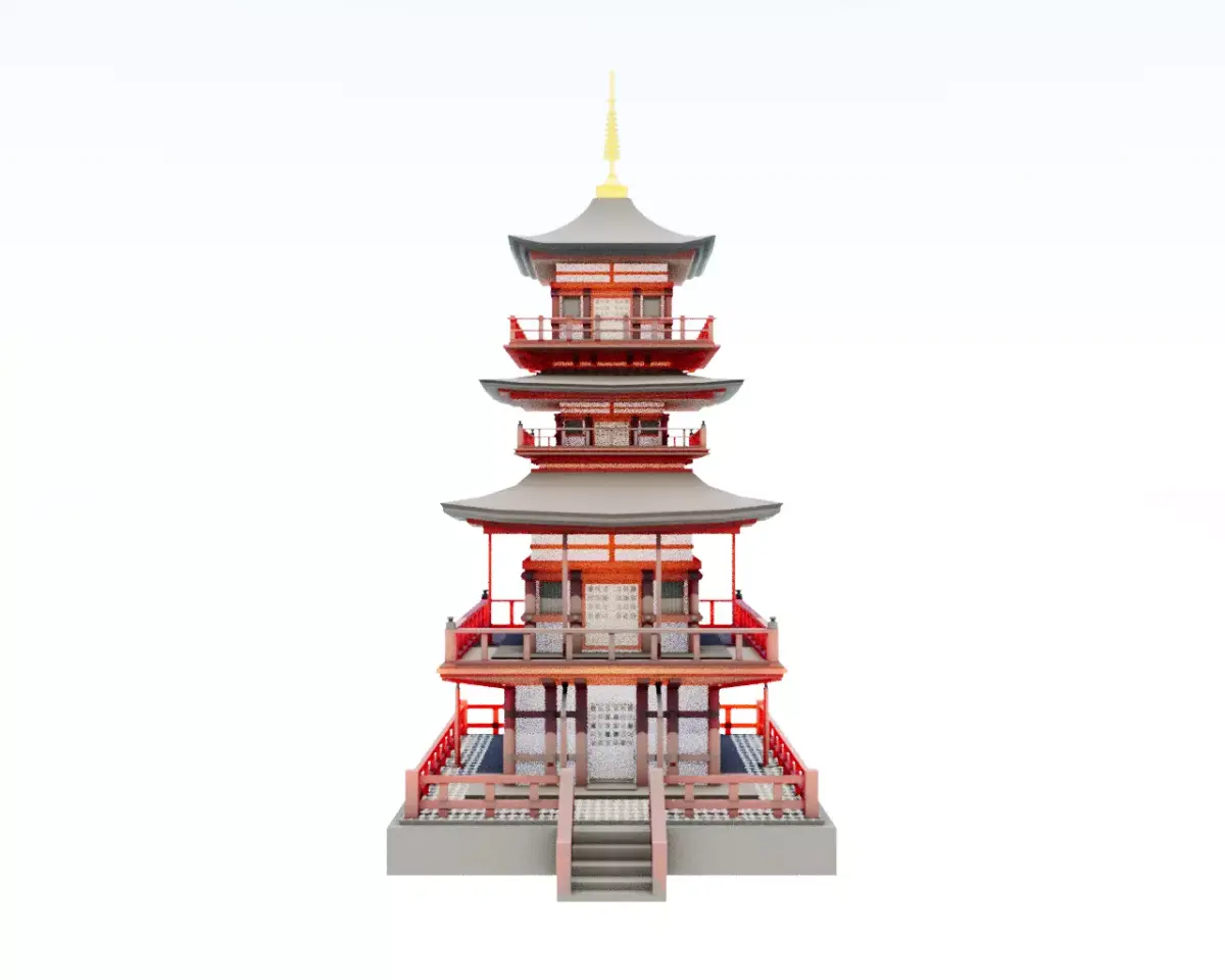Japanese Temple Tower Low-poly 3D model