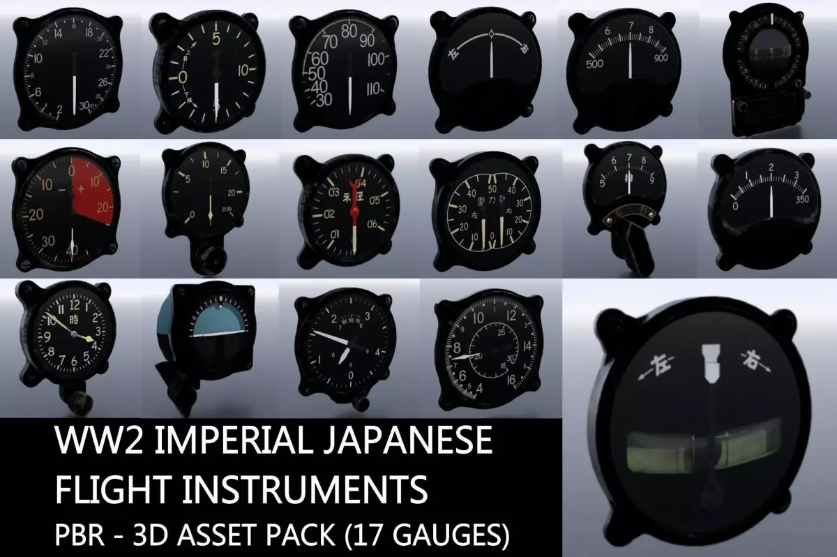 WW2 IMPERIAL JAPANESE FLIGHT INSTRUMENTS - ASSET PACK Low-poly 3D model