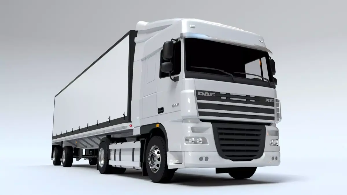 Articulated DAF XF Truck Cab with Freight Trailer Low-poly 3D model